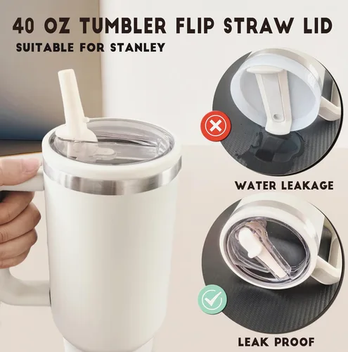 Vista 4 de Stanley - Paquete de 2 tapas abatibles con popote Stanley, a prueba de fugas, accesorios Stanley para vasos Stanley Quencher H2.0 de 40 onzas