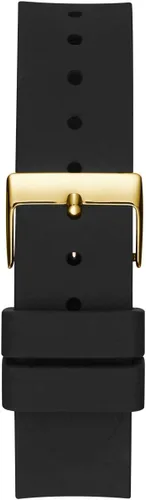 Vista 4 de Reloj Guess de acero inoxidable con tono dorado, esfera incrustada de cristal con silicona resistente a manchas negras