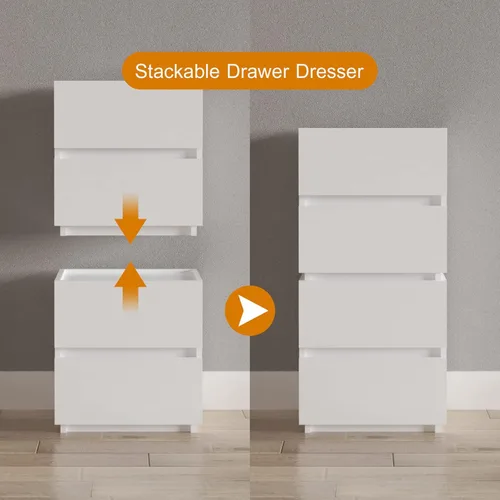 Vista 16 de furtble Cómoda apilable de 2 cajones, cómoda pequeña para armario, mesita de noche moderna para dormitorio, mesa auxiliar con cajón