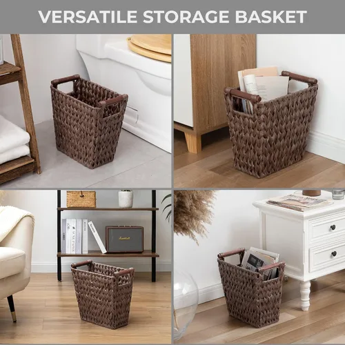 Vista 7 de GRANNY SAYS Cesta de basura tejida, cesta de basura marrón con asas, cubo de basura de mimbre para dormitorio, cuarto de lavado, 1 paquete, 13 x 7 ½