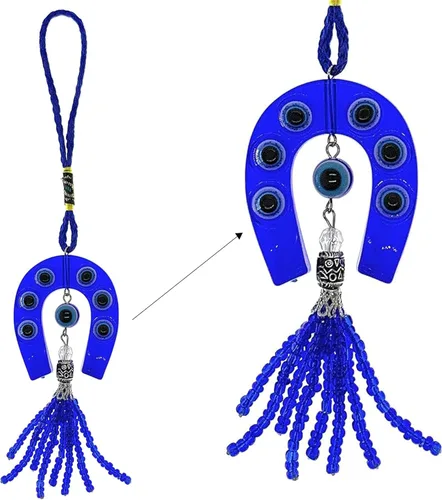Bravo Team Lucky Blue Horseshoe & Evil Eye - Adorno colgante con borla de cuentas, signo de protección, bendición y fuerza, artículos decorativos