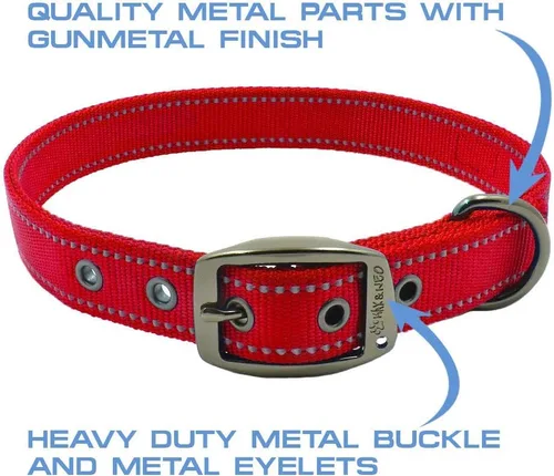 Vista 3 de Max y Neo Max reflectante hebilla metálica – Collar de perro donamos un cuello para un perro Rescue de cada Collar Se Vende, L, Rojo