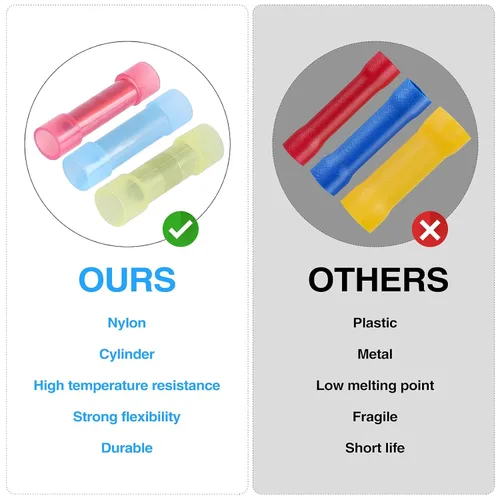 Vista 4 de 60 piezas de conectores de alambre PA66 Nylon 12-10 AWG. Conectores eléctricos de crimpado a tope. Conectores de cable totalmente aislados.