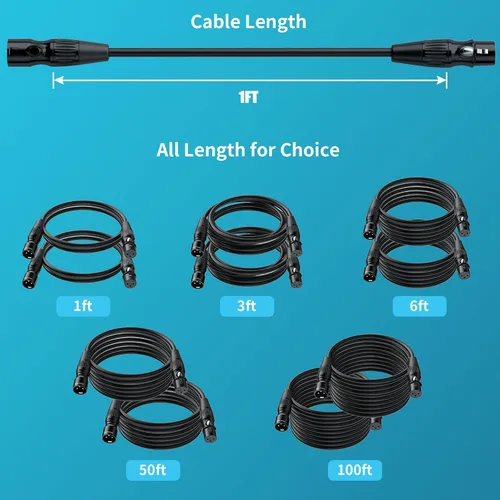 Vista 2 de SMALL-EYE Cables XLR para micrófono de 1 pie, paquete de 2 unidades, Hi-Fi chapado en oro de 3 pines, cable corto equilibrado XLR macho a hembra