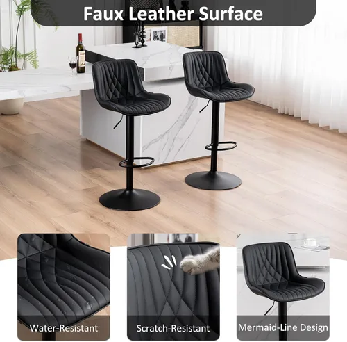Vista 49 de YOUTASTE Juego de 2 taburetes de bar, taburetes de bar giratorios ajustables con respaldo, sillas de bar tapizadas de piel sintética gris con base