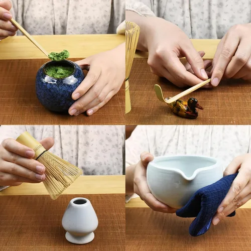Vista 6 de Artcome Kit completo de ceremonia de matcha de 7 piezas para ceremonia de té, cuenco con boquilla de vertido, batidor, cuchara de té, colador
