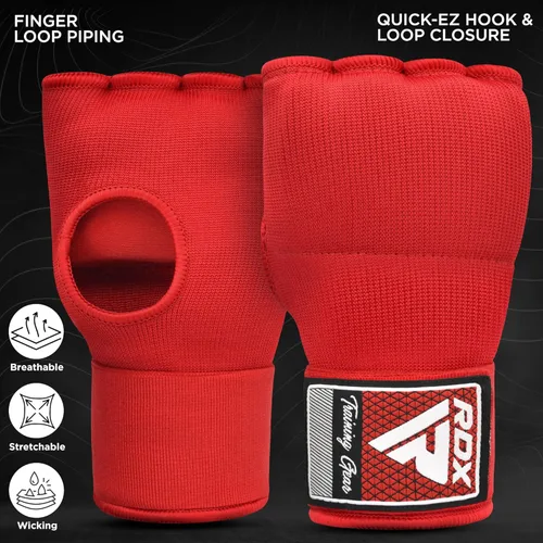 Vista 4 de RDX - Guantes de boxeo con acolchado de gel, para hombres y mujeres, con correas de muñeca elásticas de 100 cm de largo, rápidos, puños protectores