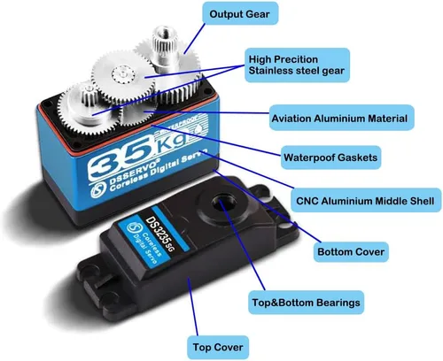 Vista 5 de 2 juegos 77.2 lbs DS3235 Servo digital impermeable de alto par motor sin núcleo de 270 grados completo engranaje de metal servo con brazo servo 25T