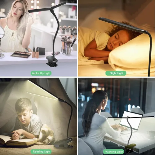 Vista 6 de deaunbr Luz de lectura LED con clip, lámpara de escritorio 48 LED de 2600 mAh, batería recargable por USB, luces de libro recargables por USB, Negro