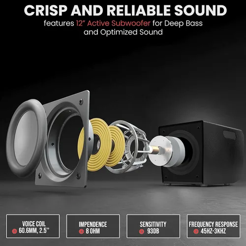 Vista 3 de Pyle Altavoz de columna Line Array - Sistema de sonido profesional y compacto con subwoofer de altavoz de 12 pulgadas, transmisión, amplificador