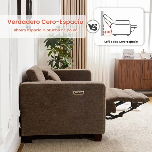 Vista 5 de MCombo Sofá Reclinable de 88.6'', Sofá Reclinable Eléctrico Wall Hugger con Reposacabezas Ajustable, Puertos de Carga USB A y C, Patas de Madera
