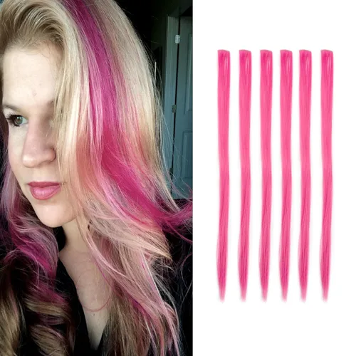 Vista 8 de Extensiones de cabello humano con clip, de 18 pulgadas, rubio decolorado, 100% real, extensiones de cabello con clip para mujer, 6 piezas de cabello