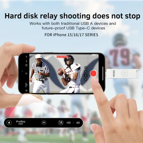 Vista 2 de iDiskk Unidad flash de 256 GB para iPhone 17/16/15 Pro/Max, USB-C iPad, MacBook, Android, 500 MB/s, memoria USB 3.2 de alta velocidad con aplicación