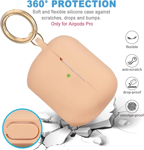 Vista 5 de Compatible con funda AirPods Pro 2019, Gawnock Funda de silicona suave y flexible para funda AirPods Pro para mujeres y niñas con llavero (Caqui)