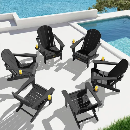 Vista 30 de SERWALL Silla Adirondack plegable resistente a la intemperie, sillas de patio al aire libre, sillas Adirondack pintadas, juego de 2, color azul Aruba