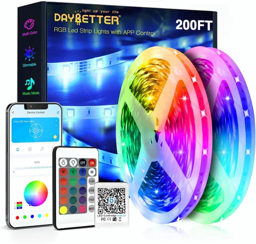 Vista 8 de DAYBETTER - Tira de luces LED inteligentes de 32.8 pies, kits de tira de luces LED RGB 2835 con control remoto de 24 teclas, tira de luces LED