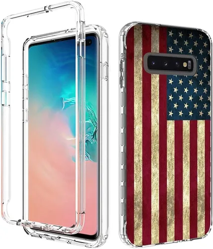Vista 6 de Funda para Galaxy S10 Plus, Samsung S10+ SM-G975U con protector de pantalla de vidrio templado, bonito patrón de bandera transparente para Samsung