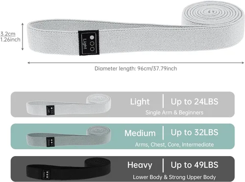 Vista 2 de Fabric Resistance Bands - 3-Pack Set, Long Cloth Exercise Bands for Home Workout Strength Training, Yoga & Pilates with Storage Bag