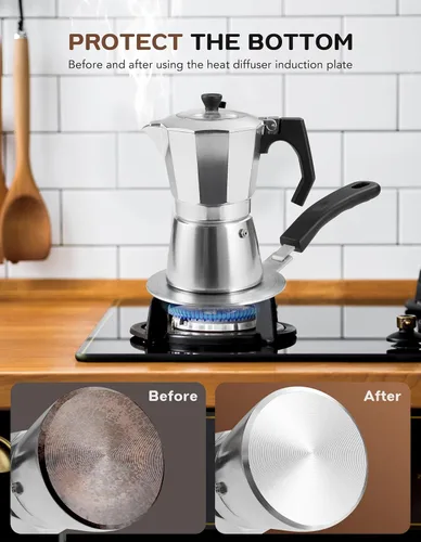 Vista 2 de Placa adaptadora de inducción desmontable, placa difusora de calor de acero inoxidable de 5.5 pulgadas para olla Moka de 12 tazas, adaptador