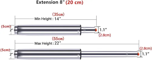 Vista 2 de Antlu Cilindro de elevación de gas ajustable de 14 a 22 pulgadas (8 pulgadas) para reemplazo de taburetes de silla de oficina, cilindro neumático