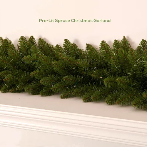 Vista 3 de Guirnalda de Navidad Preiluminada de 9 Pies con 70 Luces LED, Funciona con Baterías, Decoración Navideña para Repisa/Escalera/Interior/Exterior