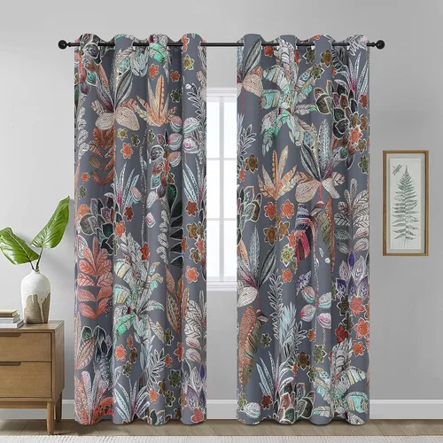 Vista 41 de Estelar Textiler Cortinas clásicas con estampado floral azul para sala de estar, cortinas de 84 pulgadas de largo, oscurecimiento de la habitación