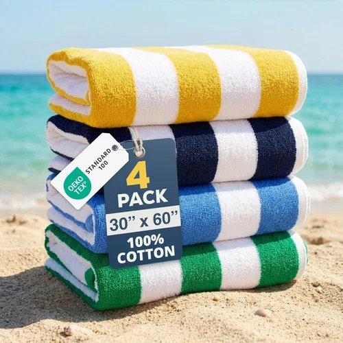 Vista 10 de LANE LINEN Juego de 4 toallas de playa, 100% algodón, rayas cabaña, de gran tamaño (30 x 60 pulgadas), secado rápido y altamente absorbentes