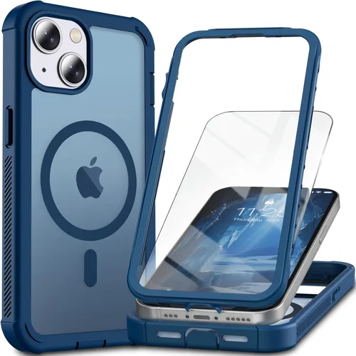 Vista 14 de Funda magnética para iPhone 13/14, protector de pantalla, compatible con MagSafe, protección contra caídas de grado militar, protección resistente