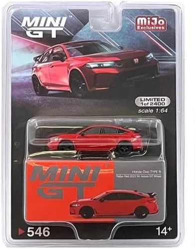 True Scale Miniatures Modelo de coche compatible con Honda Civic Type R Rallye 2023 W/Advan GT Wheel Red Limited Edition 1/64 Modelo de coche