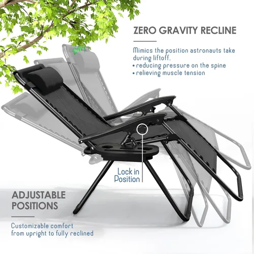 Vista 5 de Nestl Sillas de gravedad cero, juego de 2, silla de patio al aire libre con almohadas y bandejas portavasos, silla reclinable plegable de malla