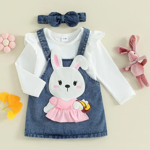 Vista 2 de DuAnyozu Conjunto general de camisa de manga larga acanalada con volantes y corazón para el día de San Valentín para niña pequeña