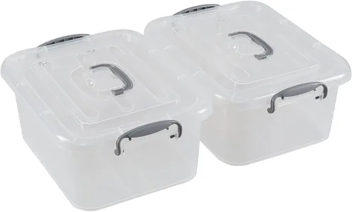 Vista 7 de 2 paquetes de contenedores de almacenamiento de plástico de 8 cuartos de galón con tapas de cierre, caja de almacenamiento transparente con asa