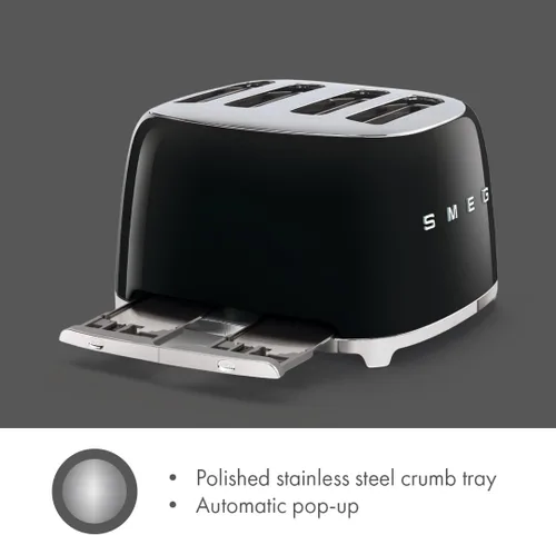 Vista 8 de Smeg Tostadora de 4 Rebanadas Estilo Retro Estético de los 50, 6 Preajustes, Ranuras Extra Anchas, Negro TSF03BLUS