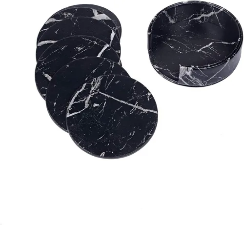 Vista 3 de Posavasos redondo, de cuero de mármol blanco, para el hogar, cafetería, bar, hotel, almohadilla antideslizante para bebidas y caja