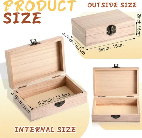 Vista 3 de Yookeer 8 cajas de madera sin terminar con tapa con bisagras, caja de madera a granel para manualidades, cierre frontal, almacenamiento de madera