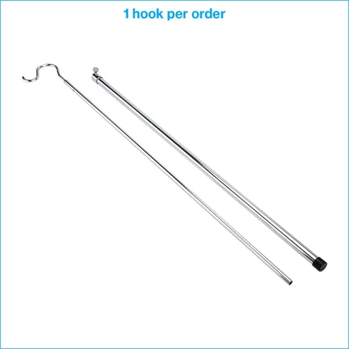 Vista 6 de SSWBasics Gancho cromado para ropa, poste de gancho cromado duradero, gancho ajustable de alto alcance para ropa, poste de gancho de metal