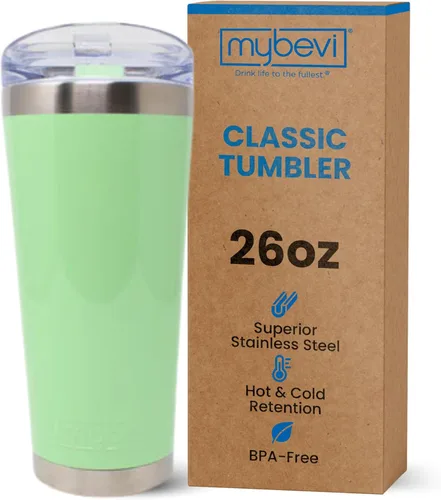 Vista 17 de MyBevi Vaso clásico de acero inoxidable de alta calidad con control de temperatura de 12 horas, tapa Tritan y construcción sin BPA, color cielo