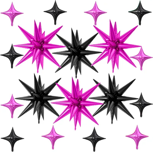 Vista 24 de 18 globos de estrella rojos y plateados, globos plateados y rojos con 6 globos de estrella en explosión de 22 pulgadas, 12 globos de aluminio