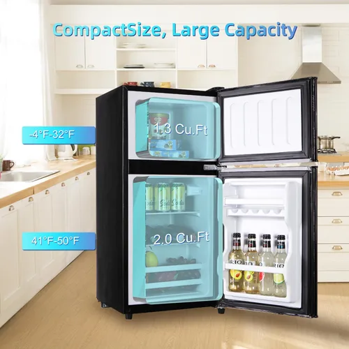 Vista 3 de 3.3 pies cúbicos Mininevera con congelador, refrigerador compacto con termostato ajustable de 7 niveles, refrigerador para dormitorio, cocina
