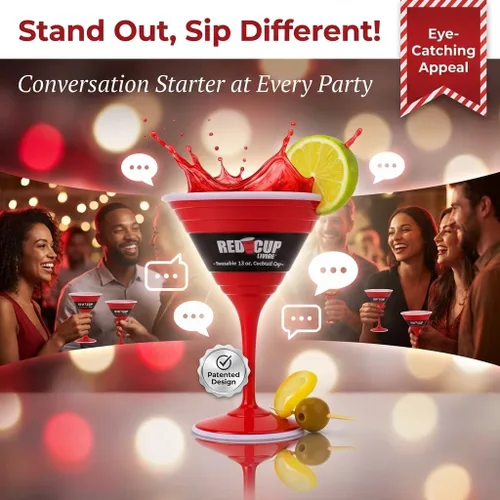 Vista 6 de Vasos de cóctel de plástico rojo reutilizables con tallo, 12 onzas, vasos únicos para fiestas, copas de champán duraderas, lindo vaso de tallo