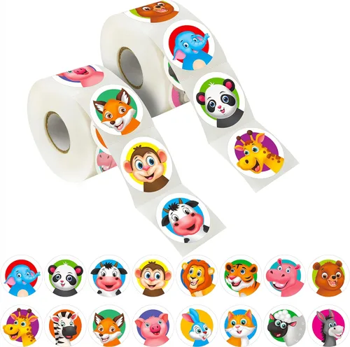 Vista 7 de 600 adorables calcomanías redondas de incentivo animadoras de animales en 16 diseños con línea perforada versión ampliada