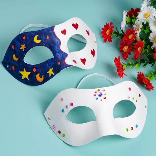 Vista 6 de Yookat 14 máscaras de arte de papel, máscaras blancas para manualidades, máscara de papel pintable, máscaras de Mardi Gras