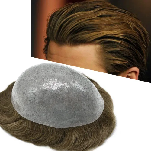 Vista 45 de Pieza de cabello humano real para hombre, cabello humano real, extensiones para hombres, cabello natural, sistema de reemplazo de piezas de cabello