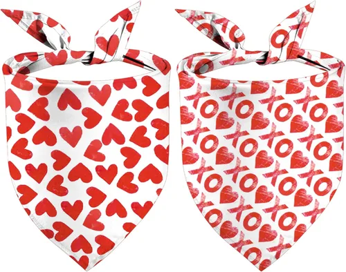XOXO - Pañuelos para perros para el día de San Valentín, diseño de corazón rojo para perros, paquete de 2 unidades (02)