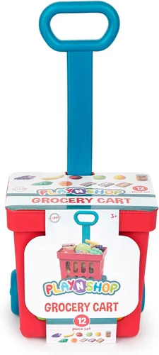 Vista 5 de Playkidz Juego de carrito de compras de juguete, juguetes de plástico para alimentos, juego interactivo, recursos de aprendizaje y diversión