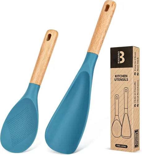 Vista 15 de Cuchara de cocina y cuchara para arroz para utensilios de cocina antiadherentes, ideal para cocinar y servir, silicona mate resistente sin BPA