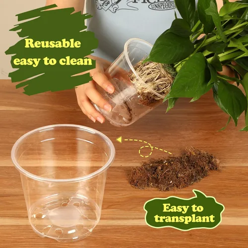 Vista 2 de RAOOKIF Paquete de 25 macetas transparentes de 5 pulgadas con agujeros de drenaje, macetas de plástico flexible para plantas, maceta de jardín