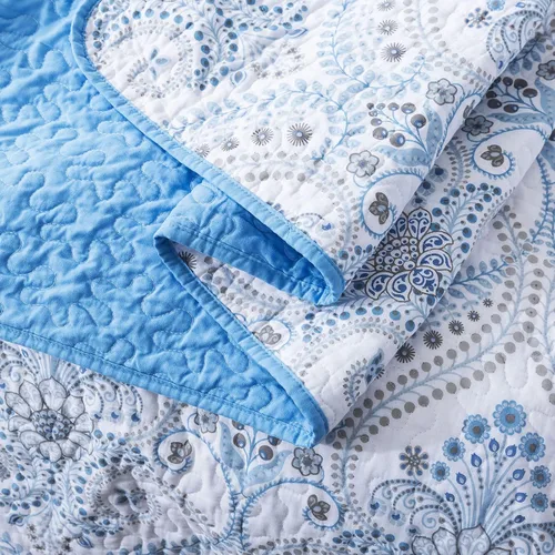 Vista 7 de NEWLAKE - Juego de cubrecama reversible de microfibra bordada con patrón floral en relieve en jacquard beige, tamaño queen