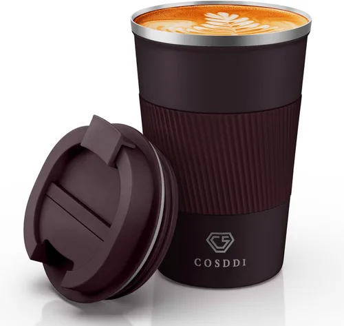 Vista 33 de CS COSDDI - Vaso térmico de acero inoxidable de 12 onzas con aislamiento al vacío, taza de viaje de café a prueba de derrames con tapa
