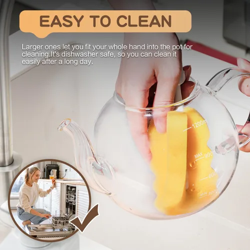 Vista 7 de Tetera de vidrio, Zpose 1200 ml/40 oz de tetera con infusor de acero inoxidable extraíble, tetera de vidrio transparente con línea de escala, tetera
